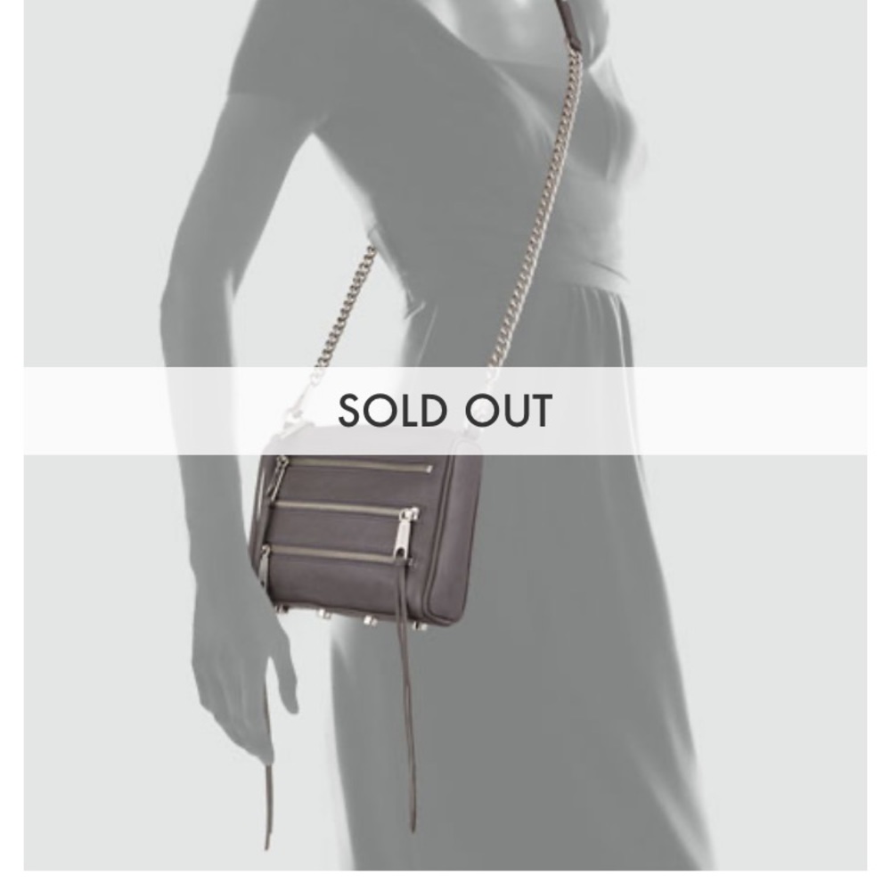 Rebecca Minkoff crossbody grey bag with 3 zippers.